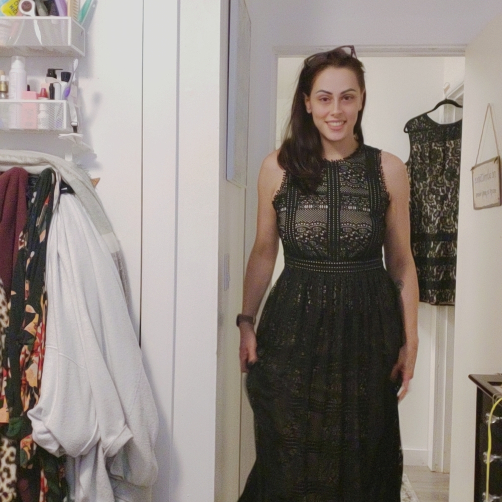 London Times Black Lace Maxi Dress